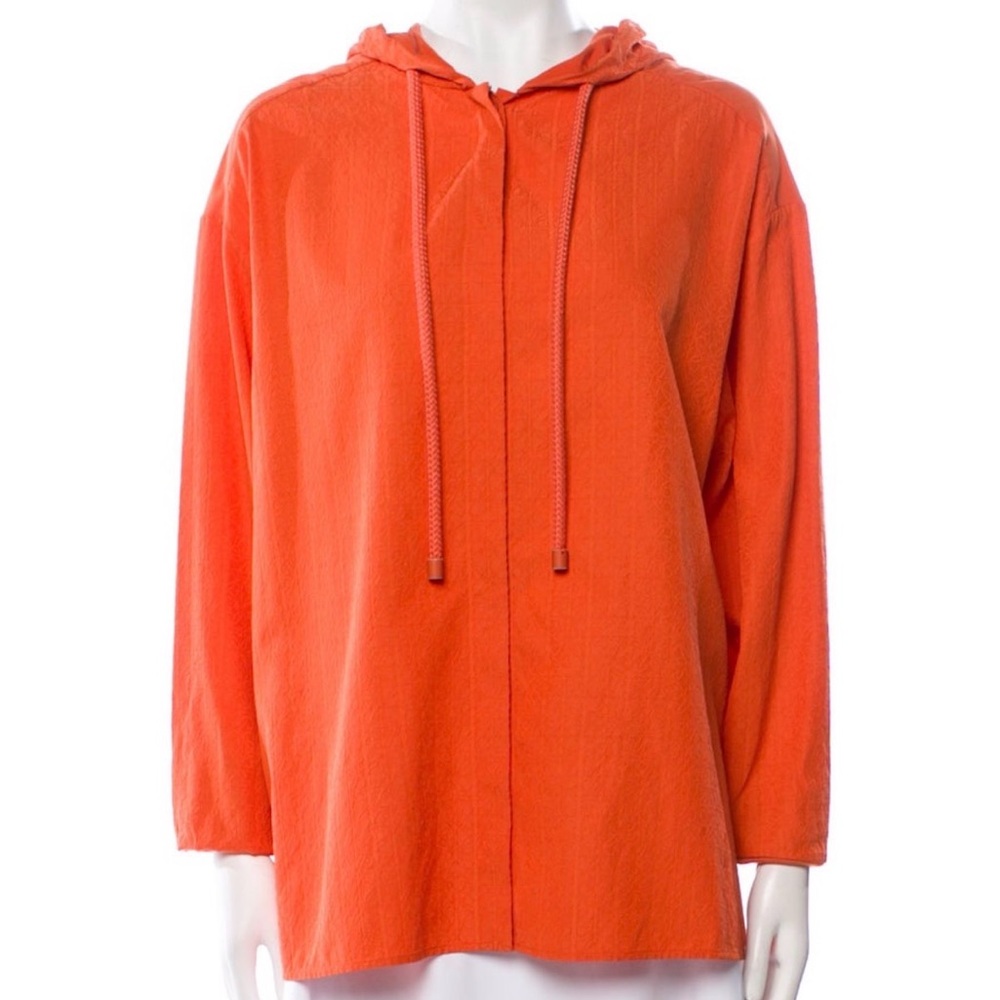 $1550 NWT LOEWE Jacquard Logo Pattern Orange Hooded Silk Jacket